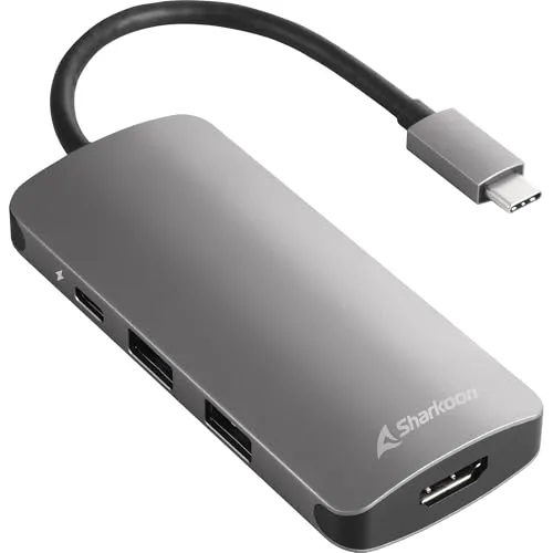 Sharkoon USB 3.0 Type C Multiport Adapter dunkelgrau - Weiteres Notebook-Zubehör mit 4K HDMI-Ausgang und 60W Power Delivery, ideal für Tablets und Smartphones, kompakt und stylisch aus kratzfestem Aluminium.