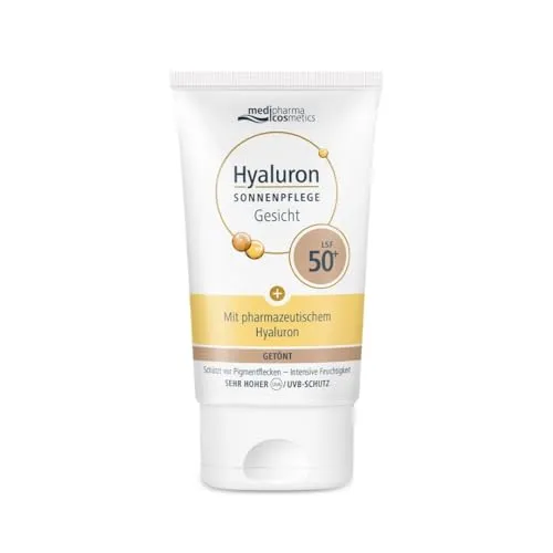medipharma cosmetics Hyaluron Sonnenpflege getönte Gesichtscreme | Mit LSF 50+ | Sehr hoher UV-Schutz | Schützt vor Pigmentflecken | Spendet intensive Feuchtigkeit | Getönte Formulierung | 50 ml
