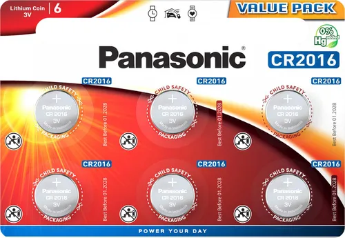 6x Panasonic Knopfzelle Lithium CR2016 (1x6er Blister) 3V CR-2016EL/6BP