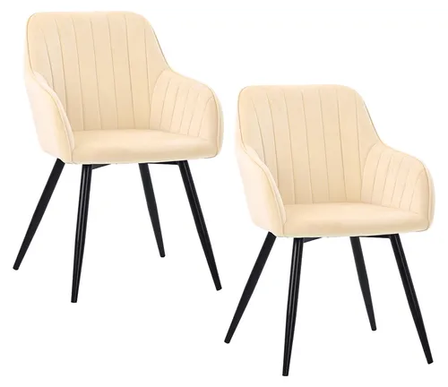 Relaxdays Esszimmerstuhl 2er Set, Samt & Metallbeine, Beige