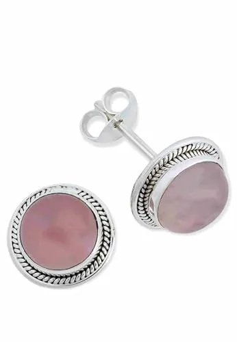 Ohrstecker 925 Silber Rosenquarz rosa Stein Edelstein Ohrringe echt Silber Damen Sterling Silber Stecker Geschenk(MOS-052-07)