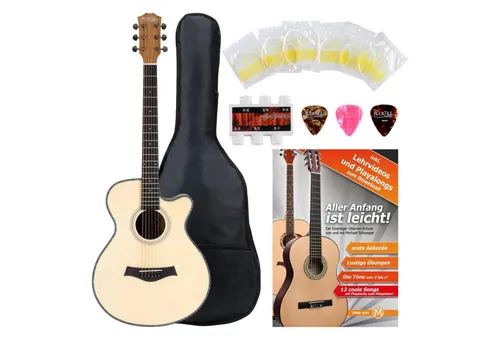 Rocktile Westerngitarre WSC-100C NT - Akustikgitarre Starter Set - Westerngitarre mit Cutaway für Einsteiger! Inklusive Tasche, Plektren, Stimmpfeife und Gitarrenschule für einfachen Einstieg und optimalen Klang.