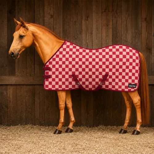 Brama-West Abschwitzdecke Pferd aus Fleece | Atmungsaktive Weidedecke mit Kreuzgurten (Rot/Beige, 125)