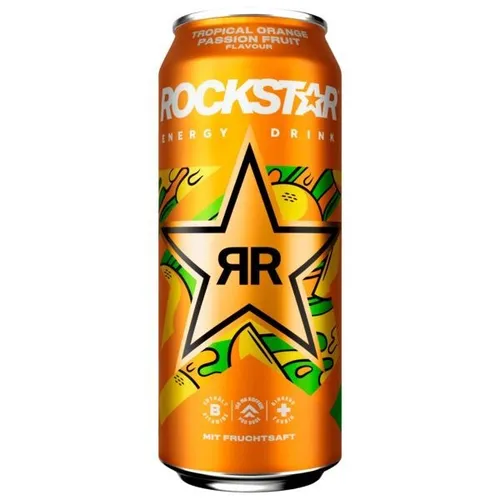 Rock Star Energy Drink Tropical Orange Passion Fruit 12x0.50L - Erfrischender Energy Drink mit tropischem Geschmack, ideal für einen Energieschub während des Sports oder im Alltag.