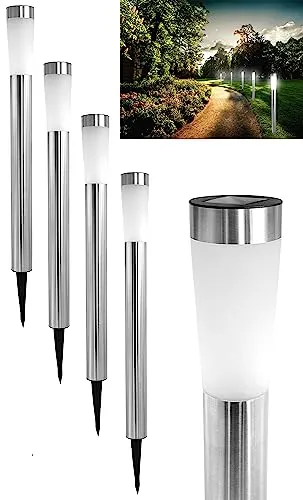 Stephans Möbelbörse 4x LED Solar Gartenlampe 90cm - Wegeleuchten: Praktisches 4er Set aus Edelstahl mit Dämmerungssensor, ideal für sichere Beleuchtung im Garten, auf der Terrasse oder entlang von Wegen.