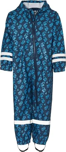 Playshoes Matschanzug Regenbekleidung Unisex Kinder Baustelle 92 - Regenjacke für Jungen, wind- und wasserdicht mit 5000mm Wassersäule, ideal für Spielspaß im Freien, sicher dank Reflektoren und rutschfest mit Gummis an den Fußenden.