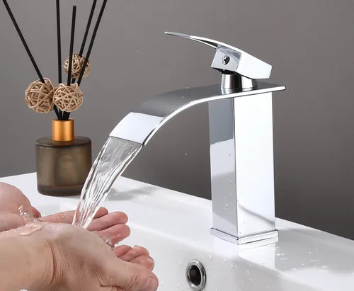 Küchenarmatur Wasserfall Wasserhahn Küche Mischbatterie Spültisch Silber GMF703