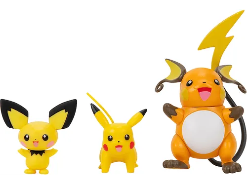 JAZWARES Pokémon - Select Entwicklungs Multipack Pichu, Pikachu & Raichu - Merchandise Set mit beweglichen Figuren von Pichu, Pikachu und Raichu. Exklusives Finish und ideal für Sammler und Pokémon-Fans!