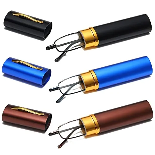 Fsread Kleine tragbare Lesebrille Herren Anti-Blaulicht Mini Kompakt Stift Lesegerät leicht, 3er-Pack +3.5