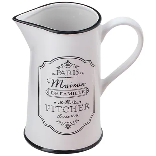 Maestro Paris Maison Keramik-Krug Wasserkanne mit Henkel Milchkännchen Teekrug 1 Liter Weiß/Schwarz