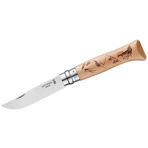 Opinel Messer No 08 Gravure - Beige mit Fahrradmotiv - Hochwertiges Jagdmesser von Opinel in Beige mit einzigartigem Fahrradmotiv. Ideal für Trekking und Camping. Entdecken Sie weitere Produkte von Opinel in unserem Online-Shop!