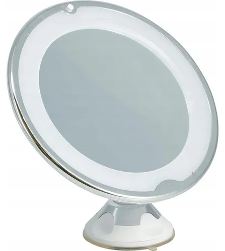 LED Kosmetikspiegel 20 cm, 5x Vergrößerung, batteriebetrieben, Standspiegel silber/weiß