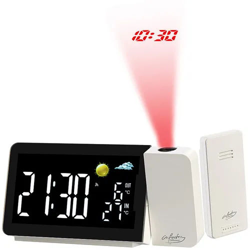 infactory Funk-Wetterstation mit Projektionswecker, Außensensor, USB-Port, weiß