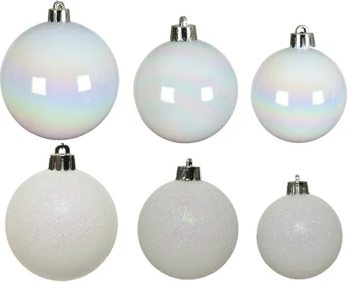 Weihnachtskugeln Kunststoff Mix 4-6cm 30er Set - Weiß irisierend