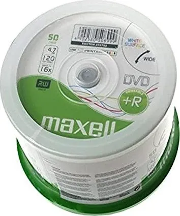 Maxell DVD+R 4.7, Inkjet white, Cakebox 50