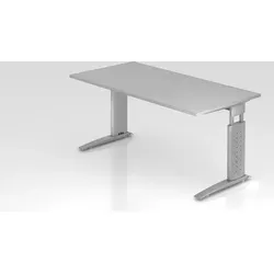 Schreibtisch Mauri | Grau | Silber Gestell | BxT 160x80cm | Arbeitshöhe 68-86cm | höhenjustierbar, 2cm Raster | C-Fuß-Gestell | Rechteckform - Grau/Silber