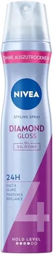 NIVEA Diamond Gloss Styling Spray, stärkendes Haarspray mit UV-Schutz, Panthenol & Vitamin B3, Haarlack für glamouröse Stylings mit 24h Halt (Haltestufe 4), veganes Pflegespray (250 ml)