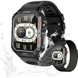 Herren’s IP67 Wasserdicht Fitness-Tracker Smartwatch 1.91 Zoll fitness uhr mit Herzfrequenzsensor, Schrittzähler & Blutdruck Multimedia-Steuerung - Schwarz