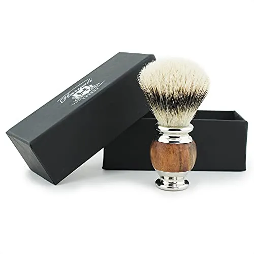 Silberspitzen-Dachshaar-Rasierpinsel für Männer - Weiche und langlebige Borsten geben warmen und dicken cremigen Schaum - Dachshaarbürste mit ergonomischem Holzgriff