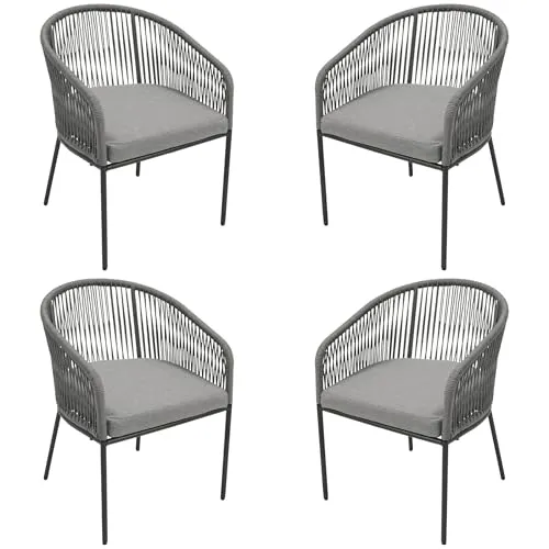 DEGAMO Gartenstuhl Ancona - 4er Set, Metall und Rope, anthrazit & grau - Stylisches 4er Set Gartenstühle ANCONA aus robustem Metall mit elegantem Rope-Design. Witterungsbeständig und mit komfortablen Sitzpolstern in Grau ausgestattet – ideal für moderne Outdoor-Bereiche.