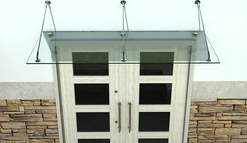 BuyLando.Shop Glasvordach 250x90cm - Modernes Design mit Halter - Elegantes Glasvordach aus gehärtetem Glas und gebürstetem Edelstahl, ideal für Hauseingänge. Inklusive Halter, einfache Wandmontage, stilvolles und sicheres Überdach für Ihren Eingang.