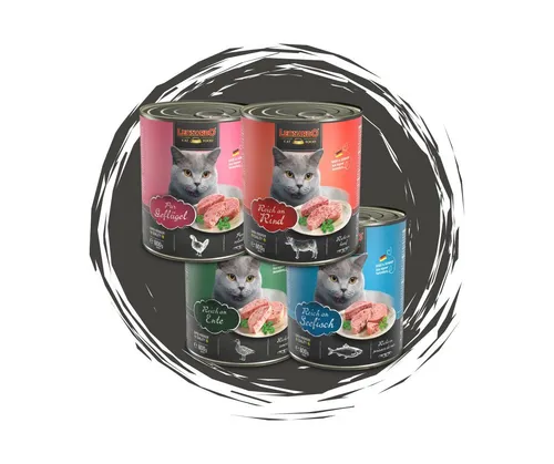 Leonardo Catfood Nassfutter Mix - Rind, Ente, Geflügel Pur & mehr 4x800g - Das LEONARDO Entdecker Mix Nassfutter bietet Katzen eine köstliche Vielfalt aus hochwertigen Rezepturen. Ideal für anspruchsvolle Feinschmecker, die Abwechslung und Qualität schätzen.