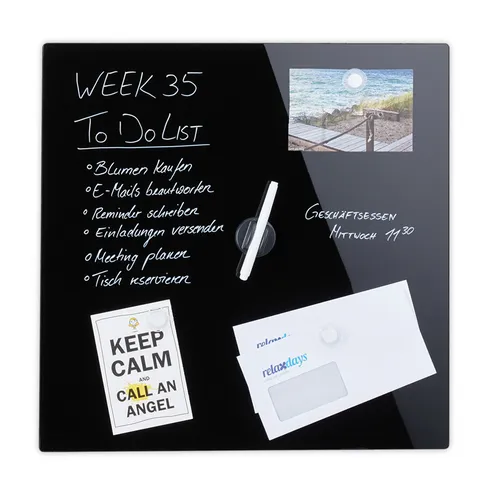 Schwarze Magnettafel - Abwischbare Pinnwand mit 3 Magneten - Memoboard in modernem Design, ideal für alle Zimmer, abwischbar und magnetisch für vielseitige Nutzung.