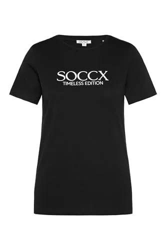 SOCCX Damen Basic T-Shirt mit Logo Print Black XL