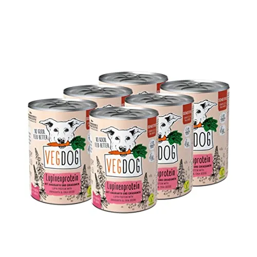 VEGDOG Sensitive hypoallergenes Nassfutter für Sensible Hunde (6 x 400 g) | Adulte Hunde| für ernährungssensible Vierbeiner, gut verdaulich | Alleinfutter für Allergiker mit Lupinenprotein