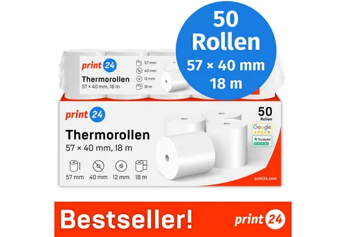print24 Endlospapier Thermorollen 57mm x 40mm x 12mm, 18m, PEFC-zertifiziert