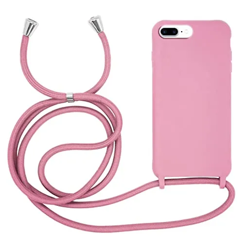 MyGadget Handykette für iPhone 8 Plus | 7 Plus | 6 Plus | 6s Plus - [ Hülle mit verstellbaren Band ] - TPU Handyhülle mit Handyband zum Umhängen - Kordel Schnur Case Schutzhülle - Rosa