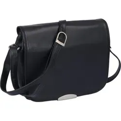 Klassische schwarze Ledertasche mit Klappe - Elegante Handtasche mit Außenreißverschlussfach und 3 Innenfächern, ideal für die Organisation. Praktisch mit einem Handy- und Organizerfach bei kompakten 28x22x8 cm.