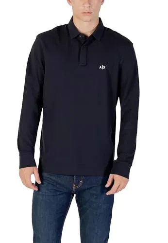 Armani Exchange Herren Essential Polo Shirt mit Monogramm, Blau, XXL - Elegantes Langarm-Polo mit seitlichem Logo, ideal für lässige Looks und vielseitige Kombinationsmöglichkeiten.