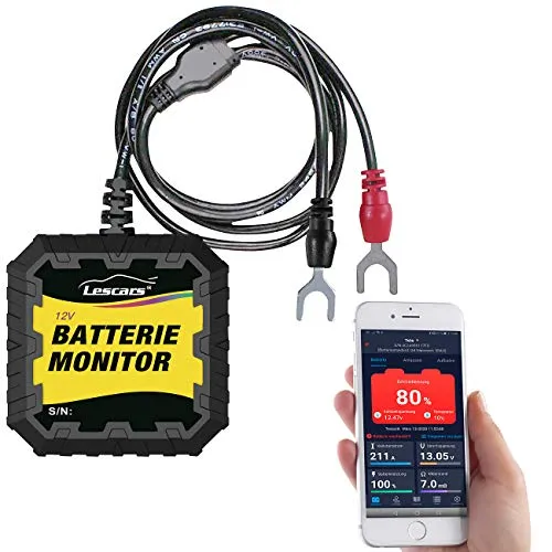 Lescars Batterietester 12V: Kfz-Batterietester und -Wächter für 12 Volt, mit Bluetooth & App, IP65 (Batteriemonitor Bluetooth, Batterieanzeige, Batteriewächter Zigarettenanzünder Test)