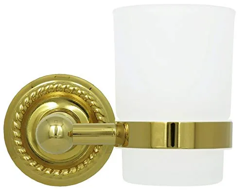 Zahnputzbecher Glas mit Halterung Zahnbürstenhalter Gold Zahnputzglas für Zahnbürste Milchglas Retro Halter im Landhausstil toothbrush holder