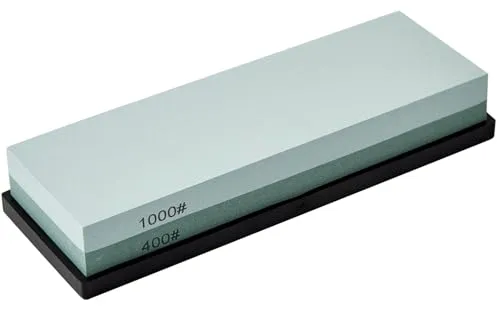 HiramWare Messerschärfstein mit rutschfester Gummibasis, Körnung 400/1000, Premium-Schleifstein, doppelseitiger Messerschärfer für Küche, Wasserstein für manuelle Schleifklingen