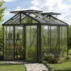 GFP Gewächshaus Diamas 21 Premium Anthrazit - Garten-Zubehör mit extra dicken 16 mm Polycarbonatplatten für maximale Stabilität, inkl. 4 Dachfenstern und leichter Schiebetür - ideal für Hobbygärtner.