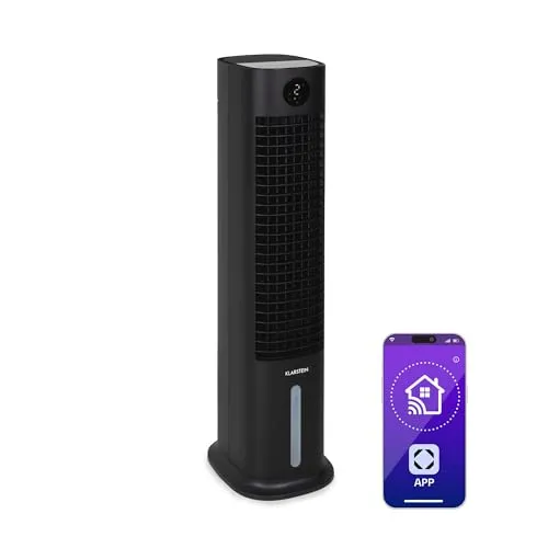 Klarstein Skytower Grand Smart Ventilator – 4-in-1 Luftkühler mit Wasserkühlung und App-Steuerung - Klimaanlage 4-in-1: Der Klarstein Skytower Grand Smart bietet Ventilation, Kühlung, Luftreinigung und Befeuchtung. Ideal für angenehme Raumtemperaturen mit 480 m³/h Luftdurchsatz und WLAN-Steuerung.