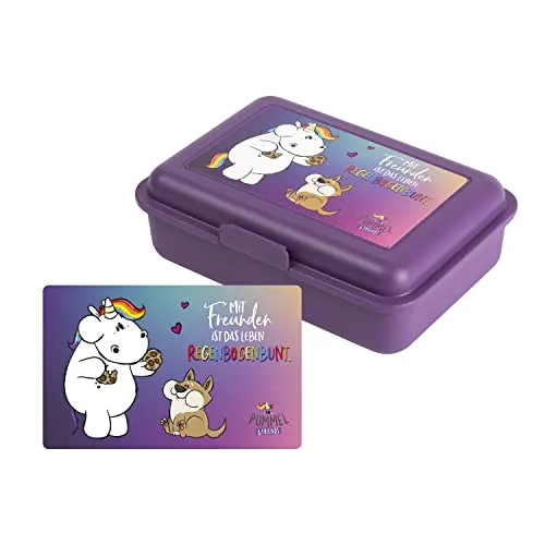 United Labels Pummeleinhorn - Pummel & Zebrasus Regenbogenbunt Brotdose Lunchbox Butterbrotdose mit Trennwand Lila