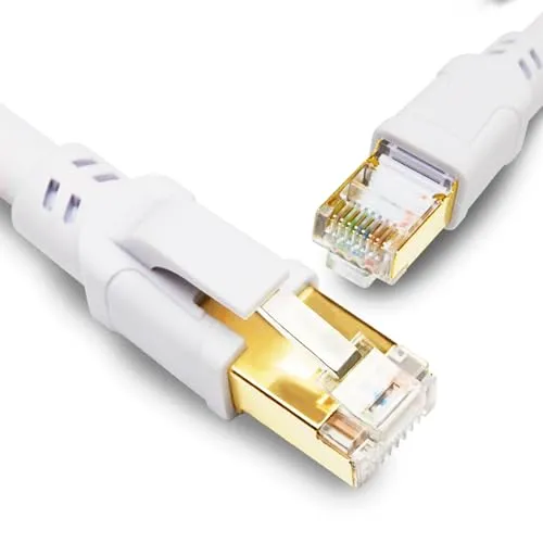 Yauhody Lan Kabel Cat 8 Netzwerkkabel, Ethernet Kabel 0.5m 1m 2m 3m 5m 6m 8m 10m 15m 20m 30 m, 40Gbps 2000MHz F/FTP RJ45 Gigabit Patchkabel für Router, TV, POE, PC, Schneller als Cat 7 (Weiß 0.5m)