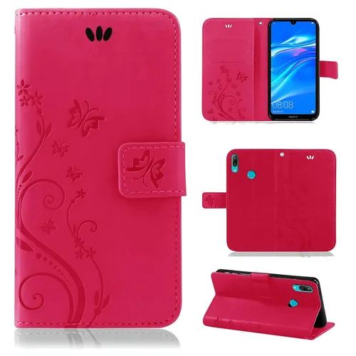 Handy Tasche Huawei Y7 2019 Handyhülle Schutz Flip Cover Buch Case Etui Pink
