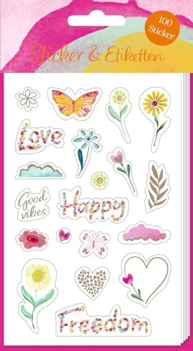 Produktbild Stickerbogen mit 100 Stickern: Love & Happiness: Dekosticker für Erwachsene mit Goldfolie für Grußkarten, Planer und DIY-Projekte