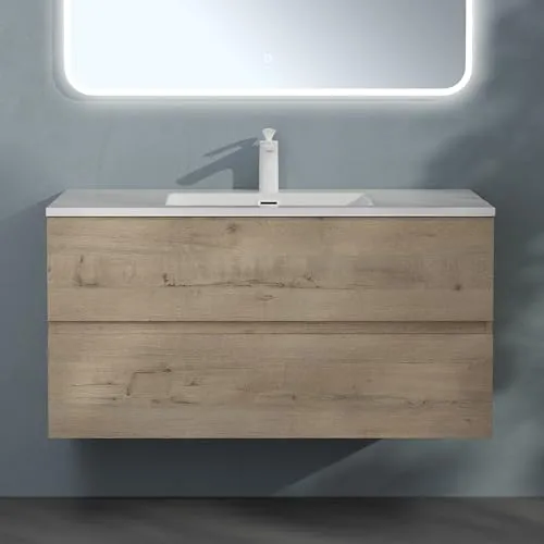 doporro Badmöbel-Set Waschbecken-Unterschrank Badezimmer Waschtisch mit Unterschrank BTH: 100x48x50 cm in Eiche Greige inkl. Mineralguss-Waschbecken Aqualis