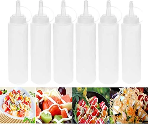 Stück Kunststoff Squeeze Flaschen Sauce Gewürzspender Set mit Deckel für Zuhause Restaurant Ketchup, Senf, Mayo, Olivenöl, BBQ Sirup Sauce, Dressings und Werkstattaufbewahrung, BPA-frei, 230 ml, 6