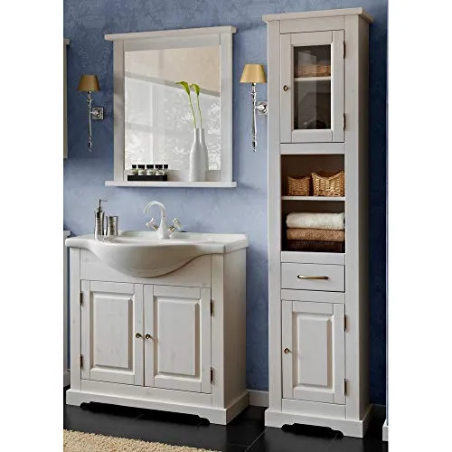 Lomadox Landhaus Badmöbel Set 3-teilig aus Kiefer Massivholz - Komplettprogramm für Badezimmer mit hochwertigem Landhausdesign; strapazierfähige Oberflächen und schneller Aufbau durch intelligente Konstruktion.