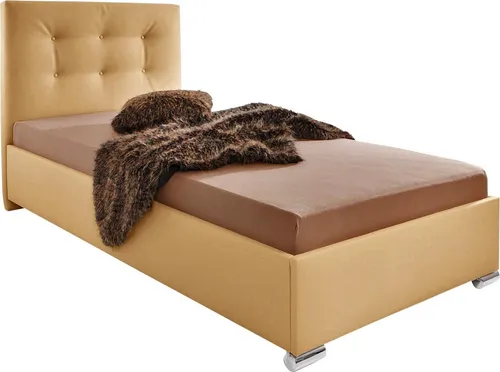 Polsterbett MAINTAL, beige, 107cm - Made in Germany - Polsterbett in Lederoptik mit dekorativer Knopfsteppung, inklusive 5-Zonen-Kaltschaummatratze und Einlegerahmen für optimalen Schlafkomfort.