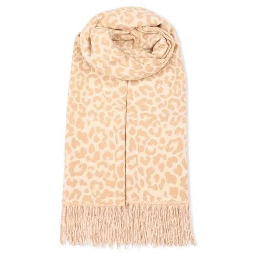 malito - Damen Modeschal - weicher XXL Viskosemix Kaschmir Schal - Winterschal Leo-Print modern & lang - Pashmina Stola Animalprint S605 - (Sand)