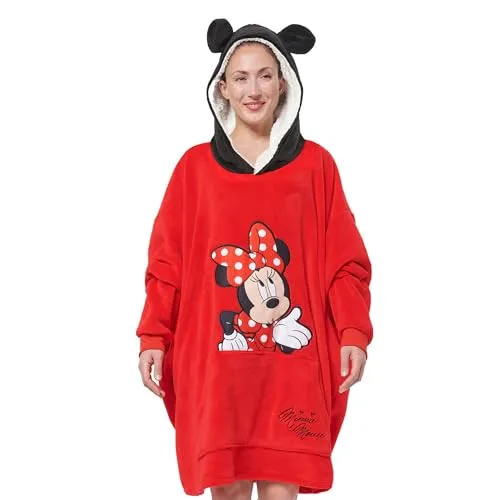 United Labels Disney Minnie Mouse Oversize Hoodie Decke mit Ärmeln und Kapuze für Damen, Rot, Kuschelpullover Einheitsgröße, Flauschiger Deckenpullover