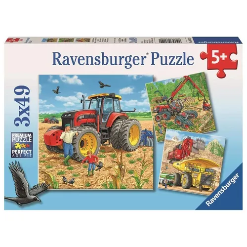 Ravensburger Puzzle Fahrzeuge 3x49 Teile - Puzzles mit 3 verschiedenen Fahrzeugmotiven, ideal für Kinder, fördert die Konzentration und Kreativität.