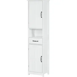 kleankin Badezimmer-Säule, zusätzliches Badezimmermöbel mit 2 Türen, 1 Schublade, offenem Regal und verstellbaren, kippsicheren Regalen, 40 x 30 x 164 cm, Weiß